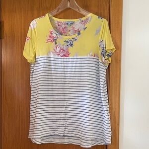 Joules Yellow Floral and Striped Tee